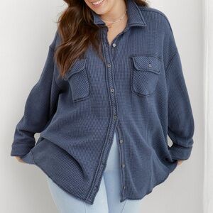 Aerie LumberJane Waffle Shirt Women’s Blue Size L **SOLD OUT**